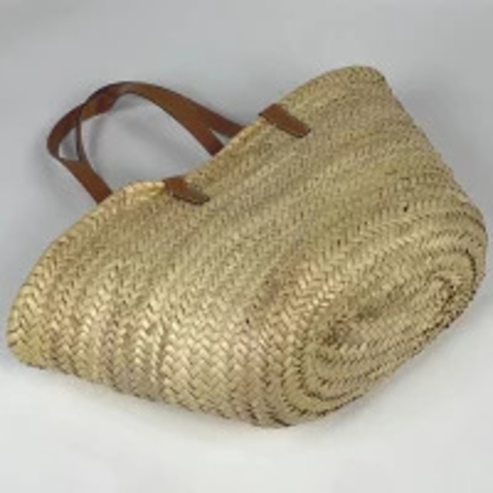 Celine Triomphe Panier Shoulder Bag Basket Tan Tote Raffia Beige Brown - Picture 2 of 7